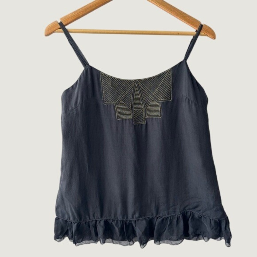 Vintage Y2K Forever 21 Black Embroidered Spaghetti Strap Camisole